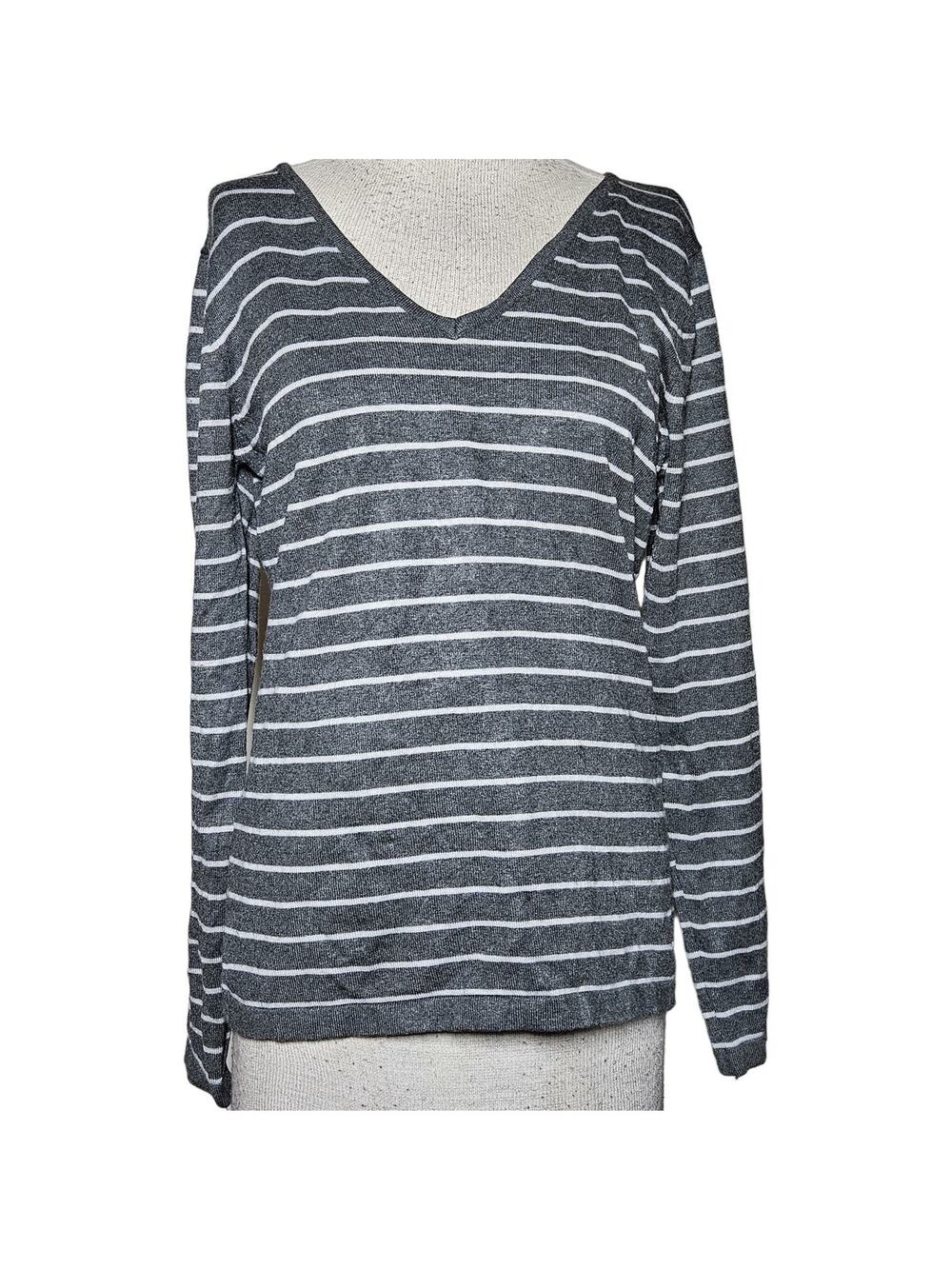 Gray Stripped V Neck Sweater Size XL